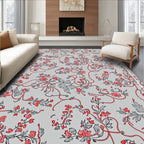 Coral Pink Floral Vines Gray Background Rug