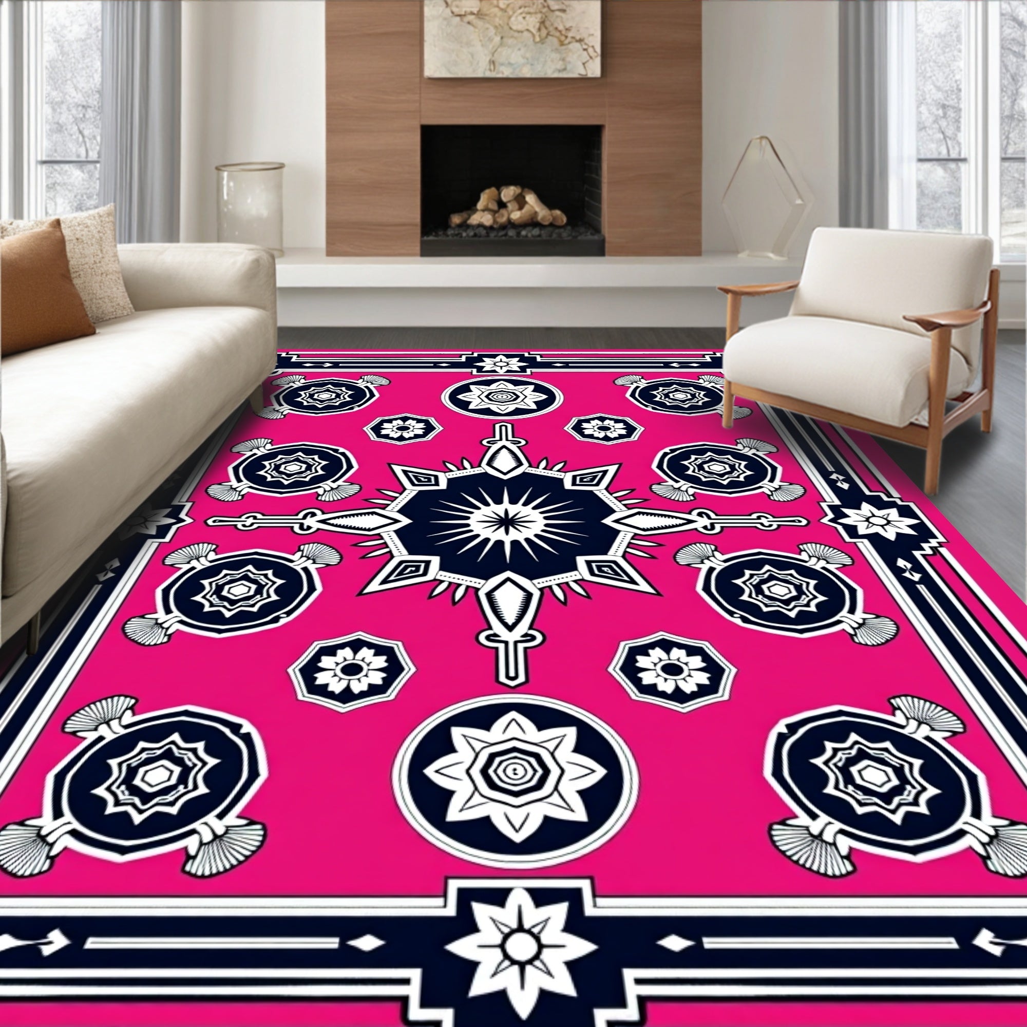 Bold Fuchsia Geometric Starburst Medallion Rug