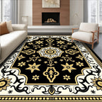 Classic Black and Gold Floral Motif Rug