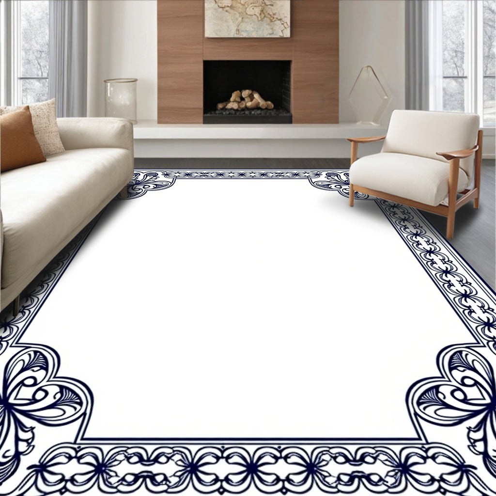 Ornate Scrollwork And Leaf Border Rug