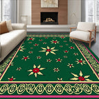 Crimson Gold Floral Medallion Green Rug