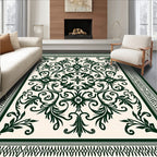 Ornate Scrollwork Bordered Floral Pattern Rug