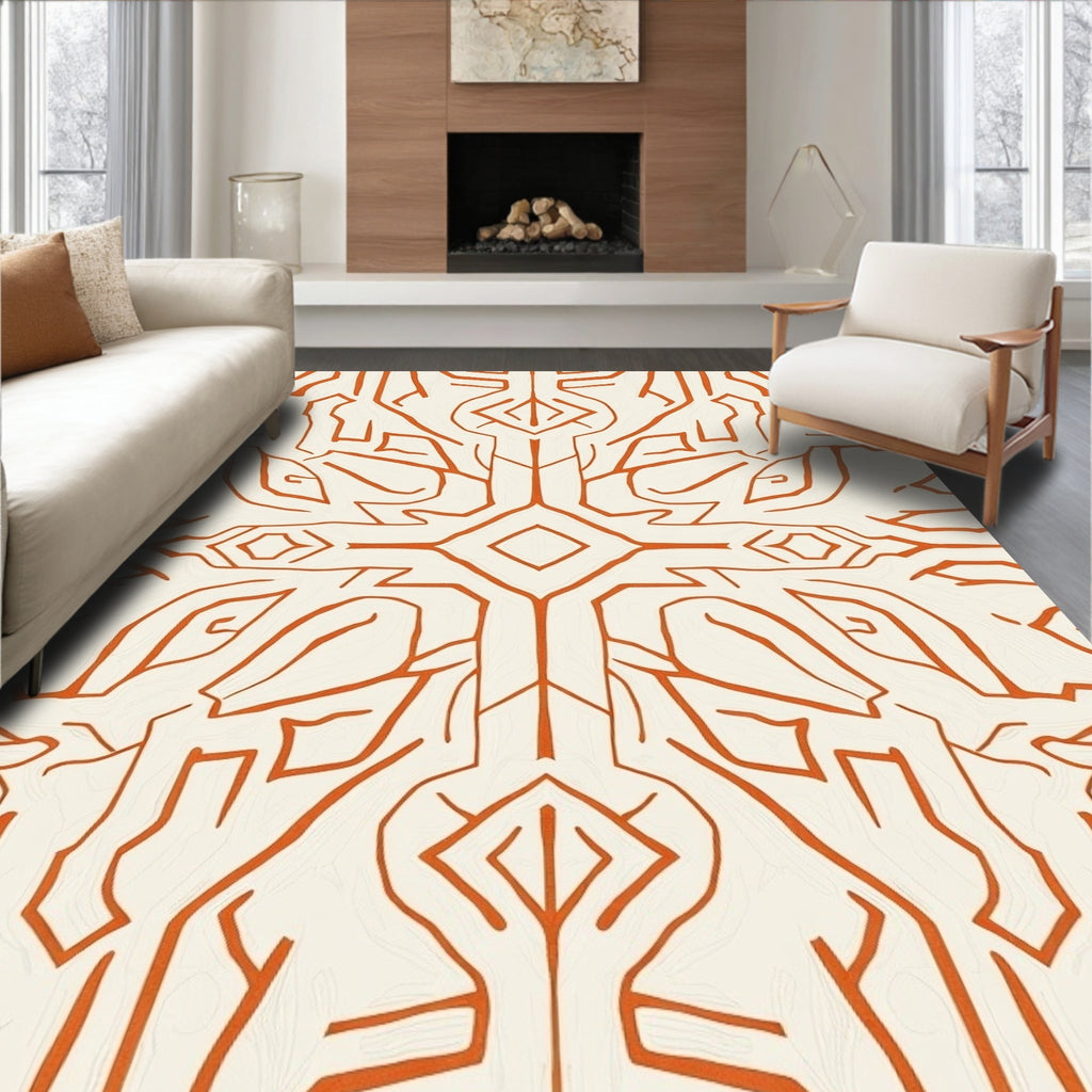 Abstract Orange Branches Patterned Rug