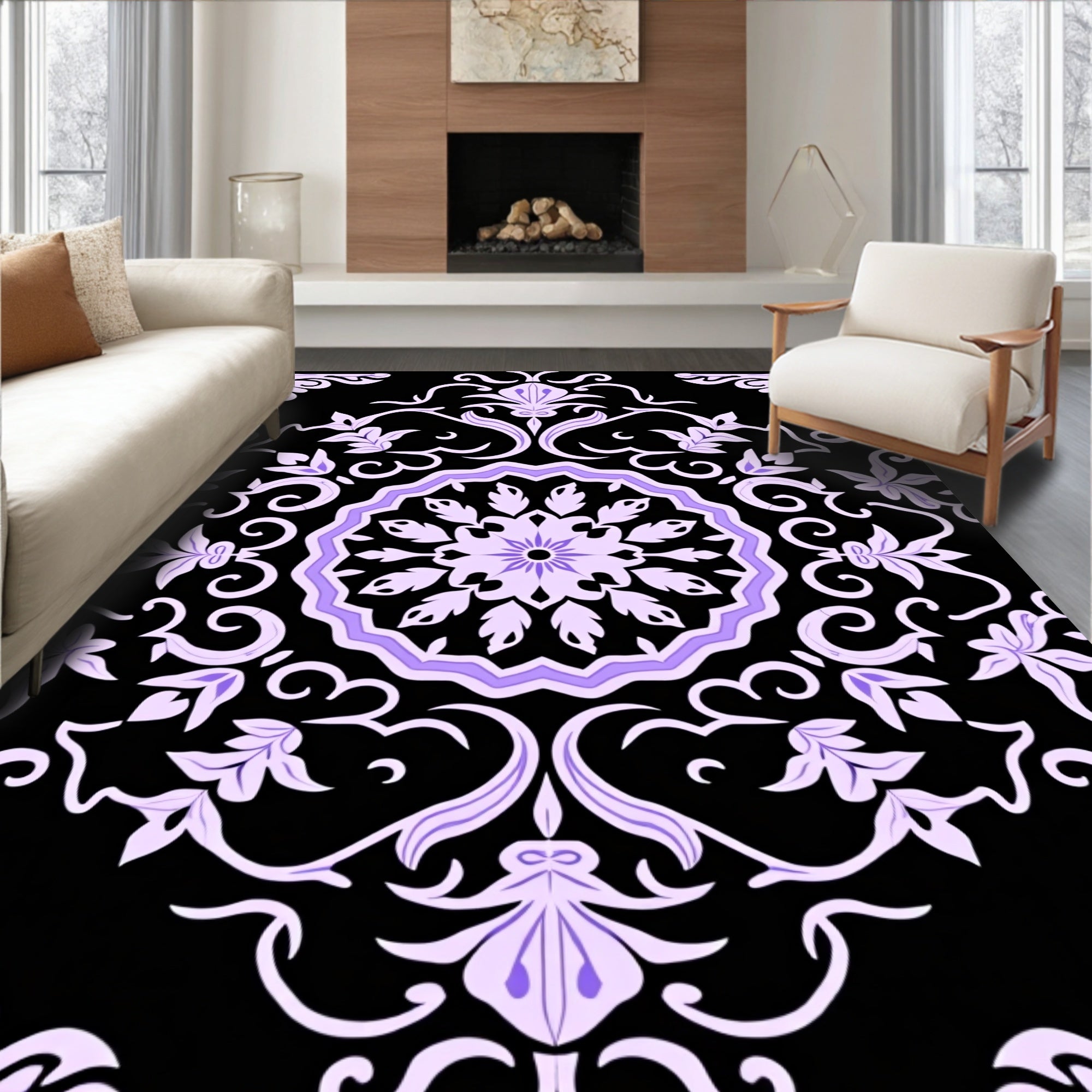 Floral Mandala Design with Lavender Accents Rug