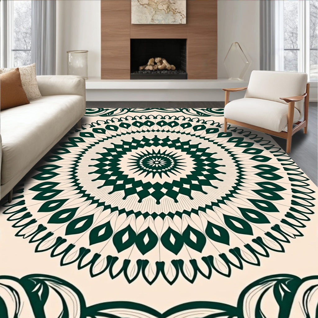 Green Floral Mandala Patterned Rug