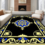 Bold Blue Gold Floral Frame Rug