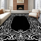 Ornate Flourish White Border Design Rug