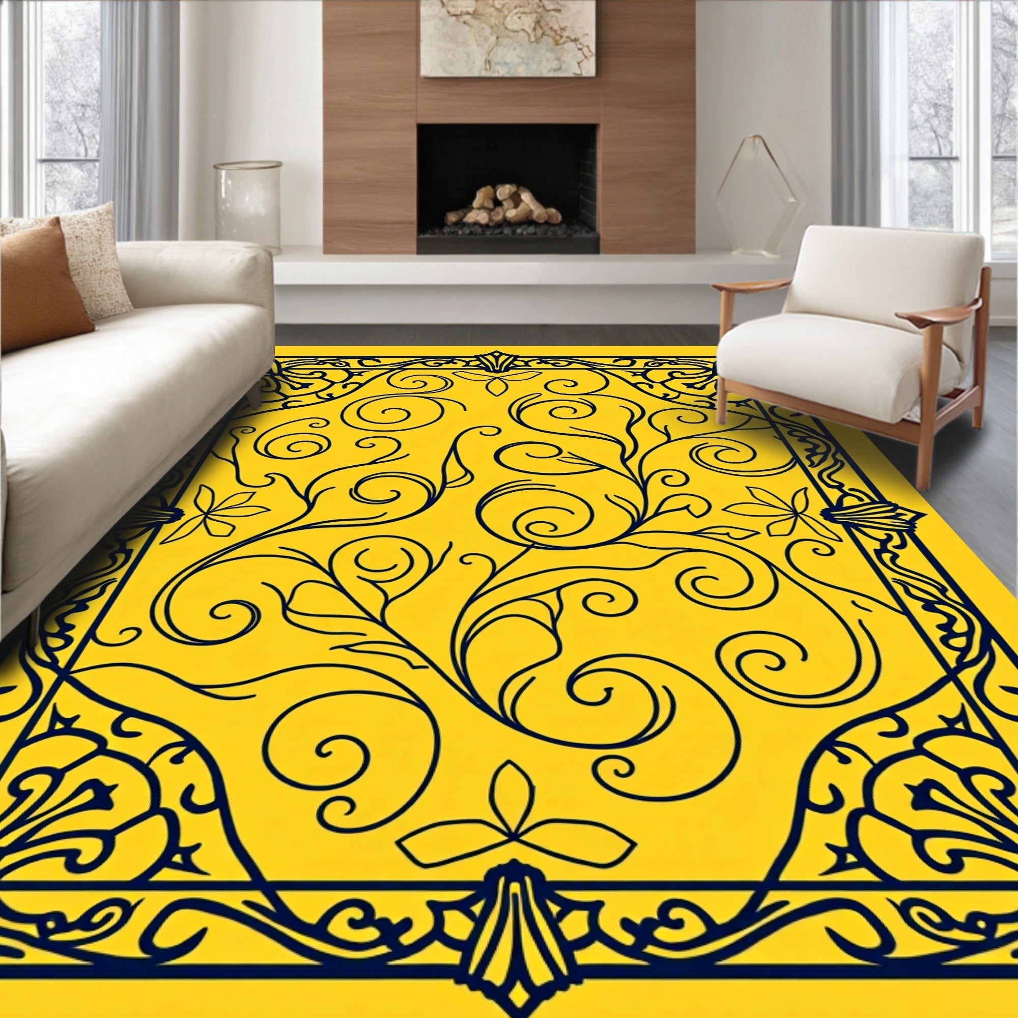 Ornate Floral Swirl Pattern Rug
