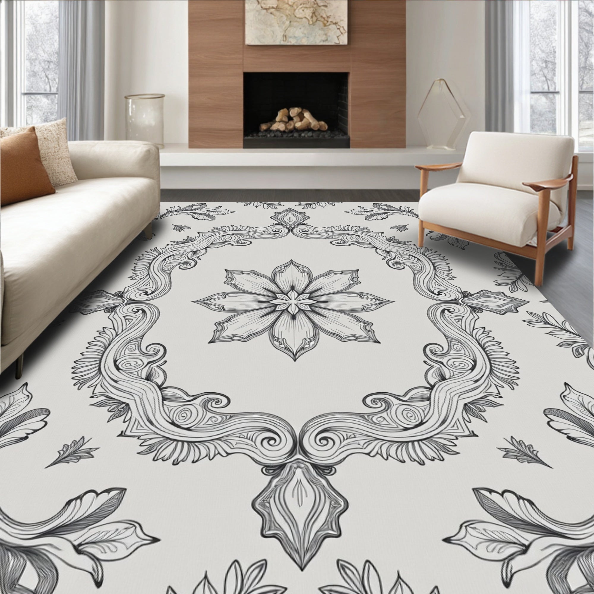 Elegant Floral Scrollwork Pattern Rug