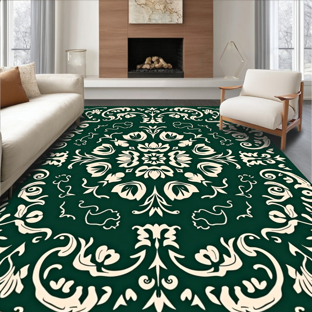 Elegant Cream Floral Damask Pattern Rug