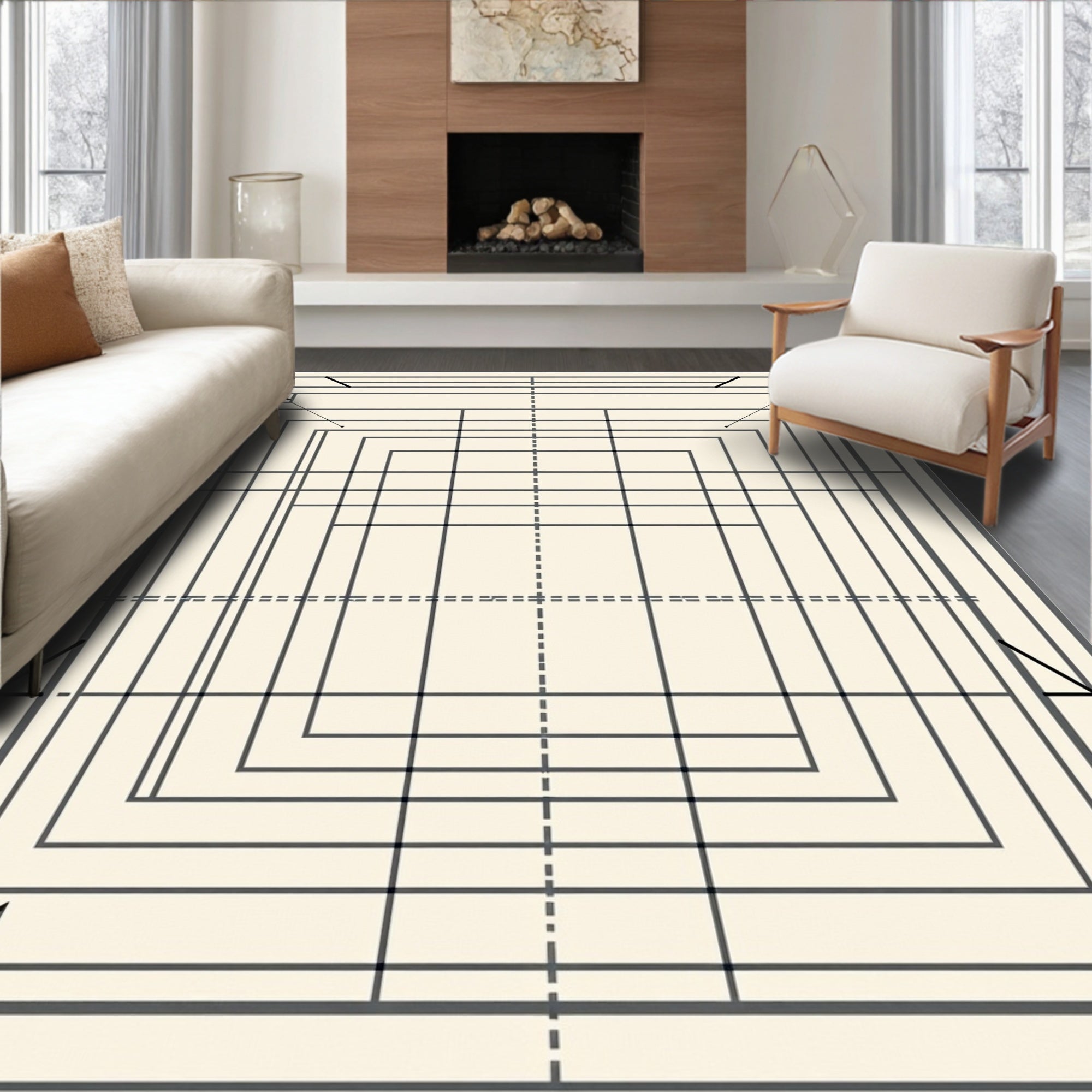 Concentric Squares Graphic Rug