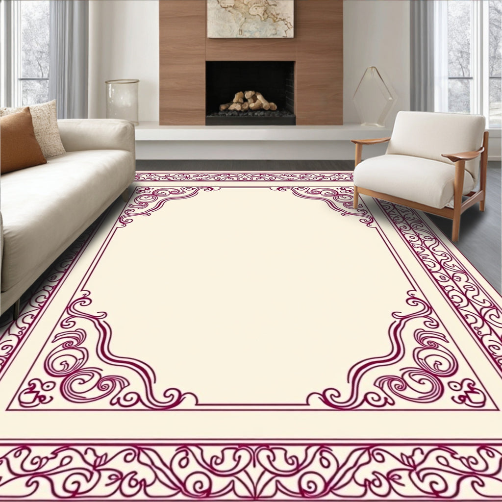 Ornate Scrollwork Border Design Rug
