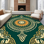 Emerald Sunburst Mandala Pattern Rug