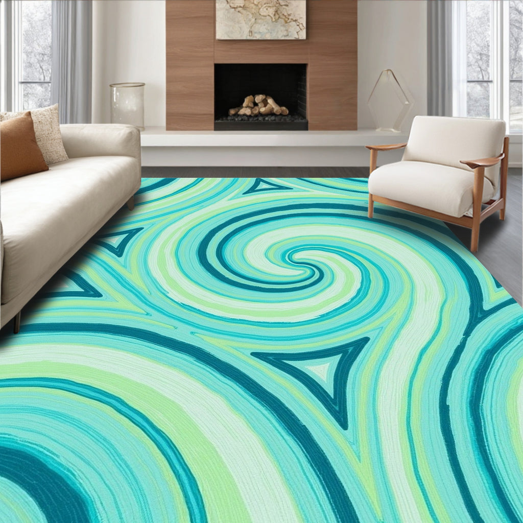 Aqua Swirl Triangle Abstract Pattern Rug