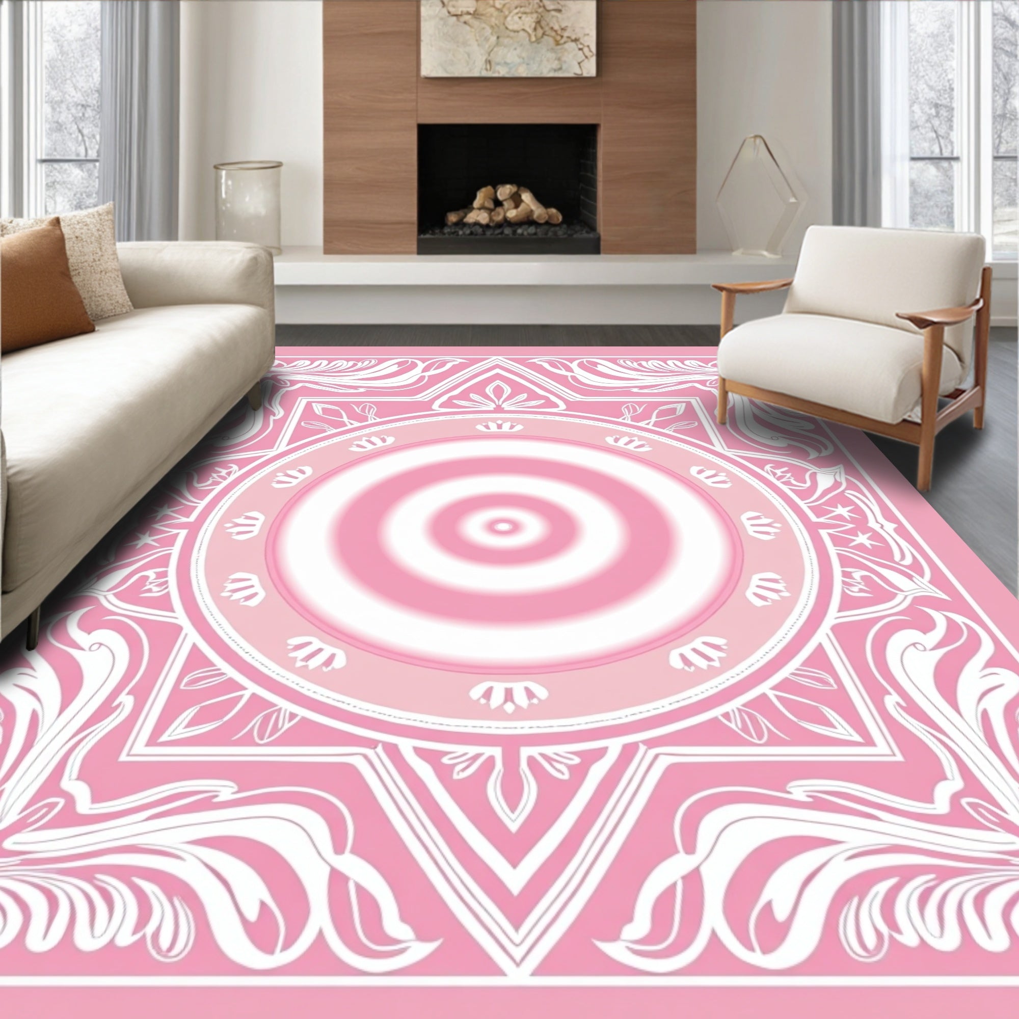 Pink Floral Mandala Style Rug