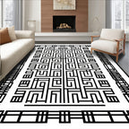 Black White Geometric Maze Pattern Rug