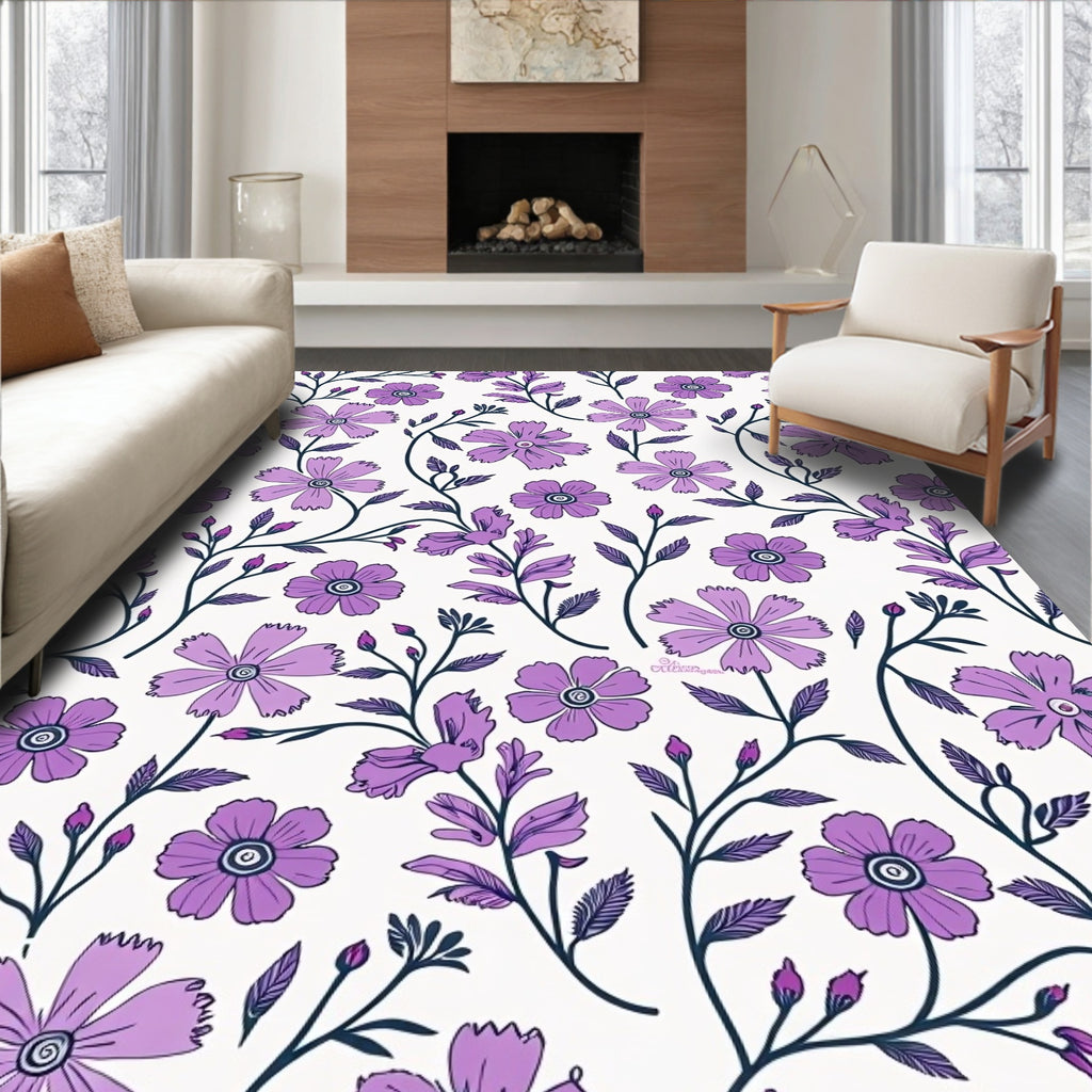 Purple Blossoms With Vines Pattern Rug
