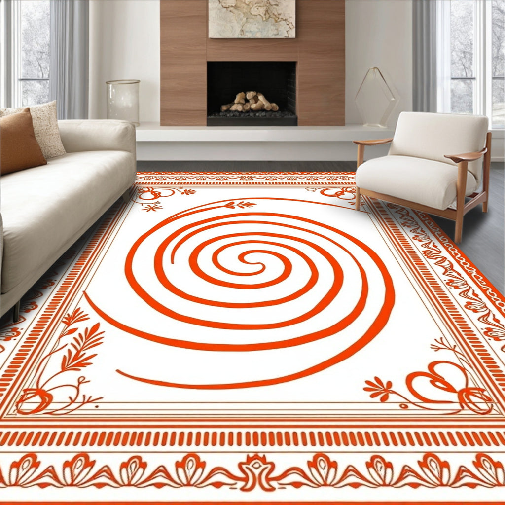 Bold Orange Swirl Scroll Pattern Rug
