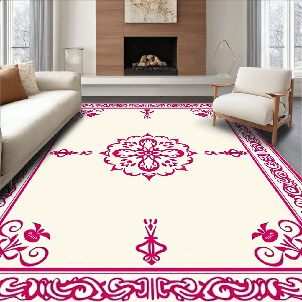 Vibrant Fuchsia Floral Mandala Design Rug