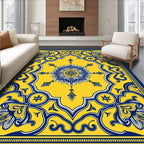 Ornate Yellow And Blue Floral Pattern Rug