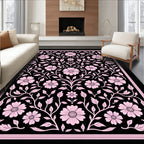 Pink Floral Vine Scroll Design Rug