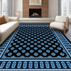 Traditional Blue Floral Repeating Pattern Rug