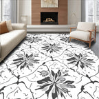 Monochromatic Floral And Line Art Design Rug