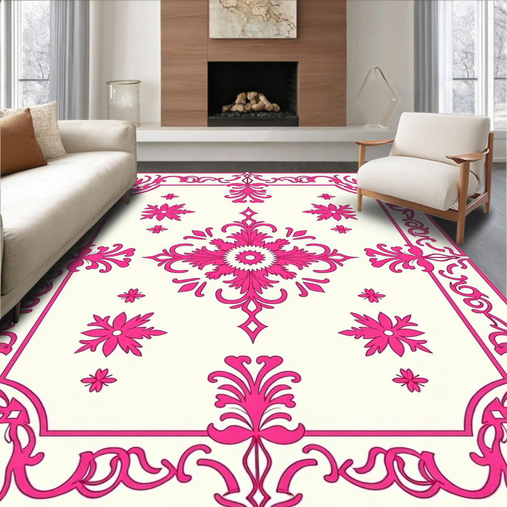 Elegant Pink Floral Ornamental Design Rug