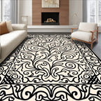 Black White Flourishing Scroll Pattern Rug