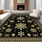 Golden Snowflake Black Contemporary Rug