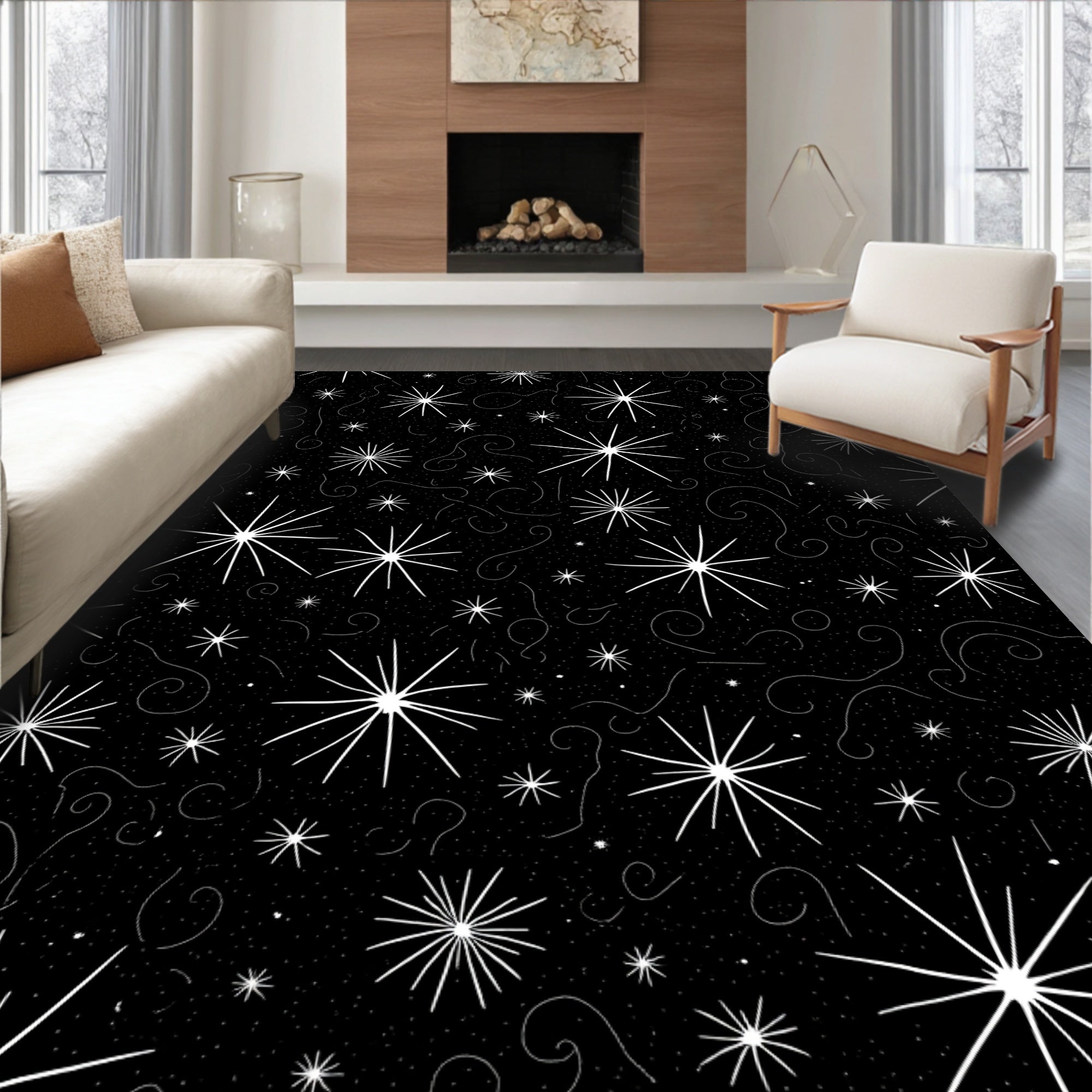 Celestial Starburst And Swirl Pattern Rug