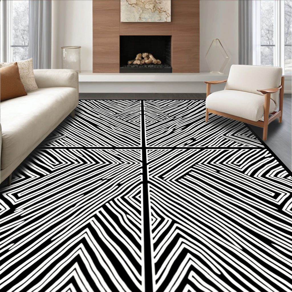 Monochrome Bold Diagonal Stripe Pattern Rug