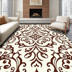 Ornate Brown Floral Scroll Design Rug