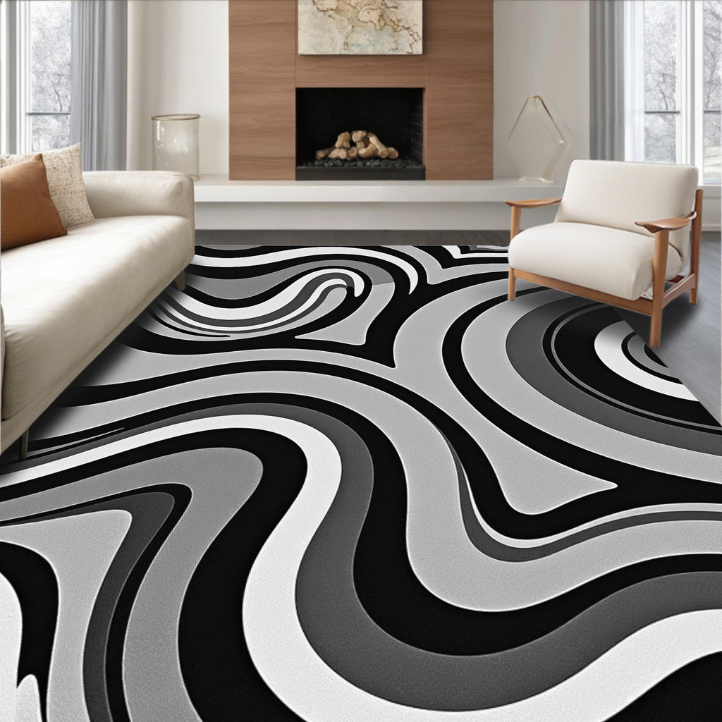 Dynamic Swirl Gradient Monochrome Design Rug
