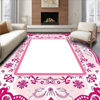 Pink Floral Intricate Border Rug