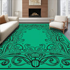 Art Nouveau Black Green Floral Design Rug