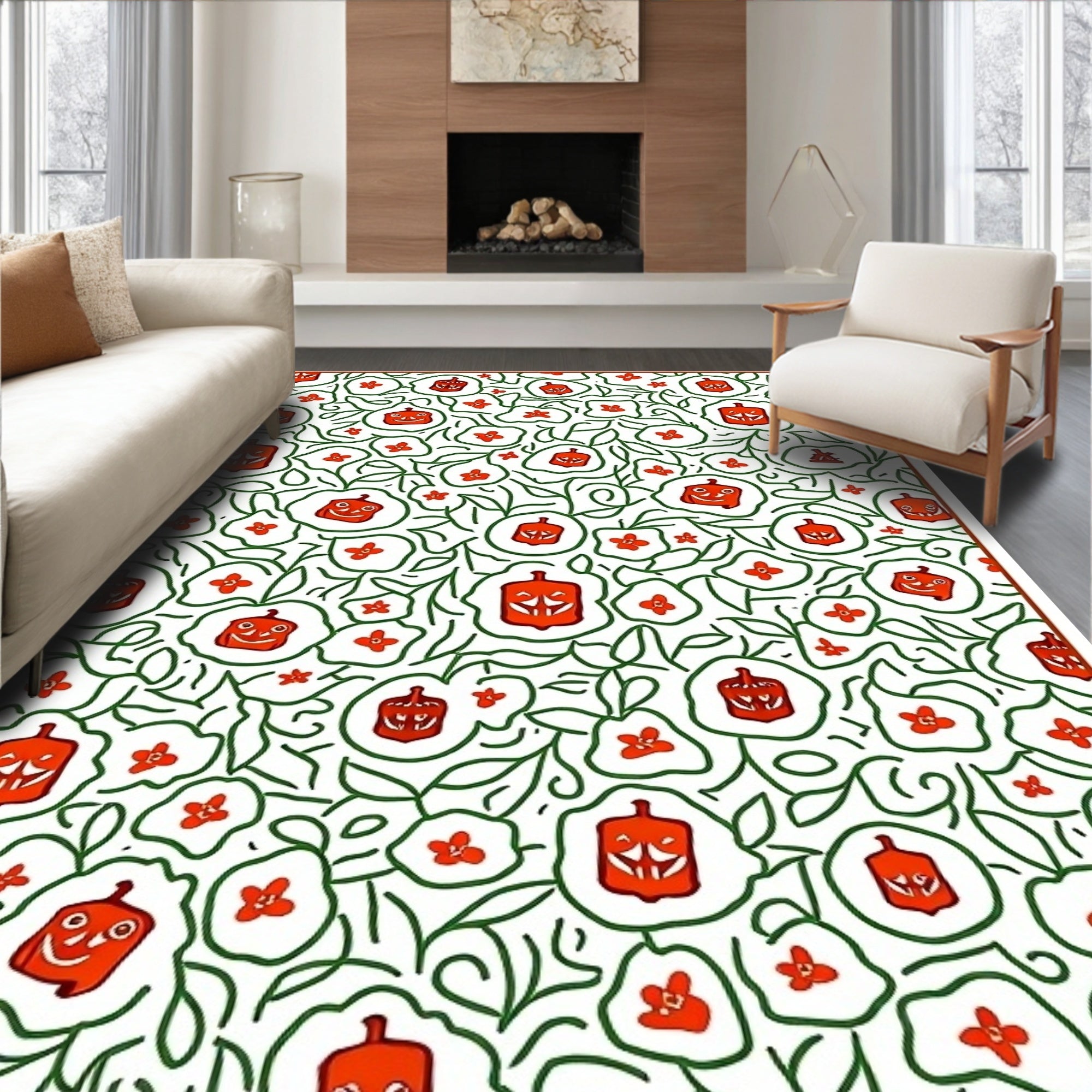 Orange Jack-o'-lantern Vine Whimsy Rug