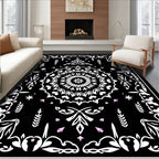 Chic Black White Floral Mandala Design Rug