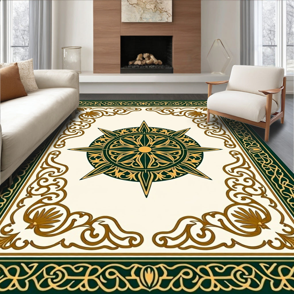 Elaborate Geometric Sunburst Emblem Rug