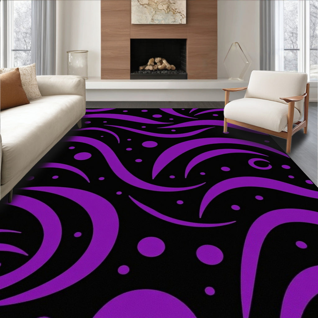 Purple Abstract Swirl Dot Pattern Rug