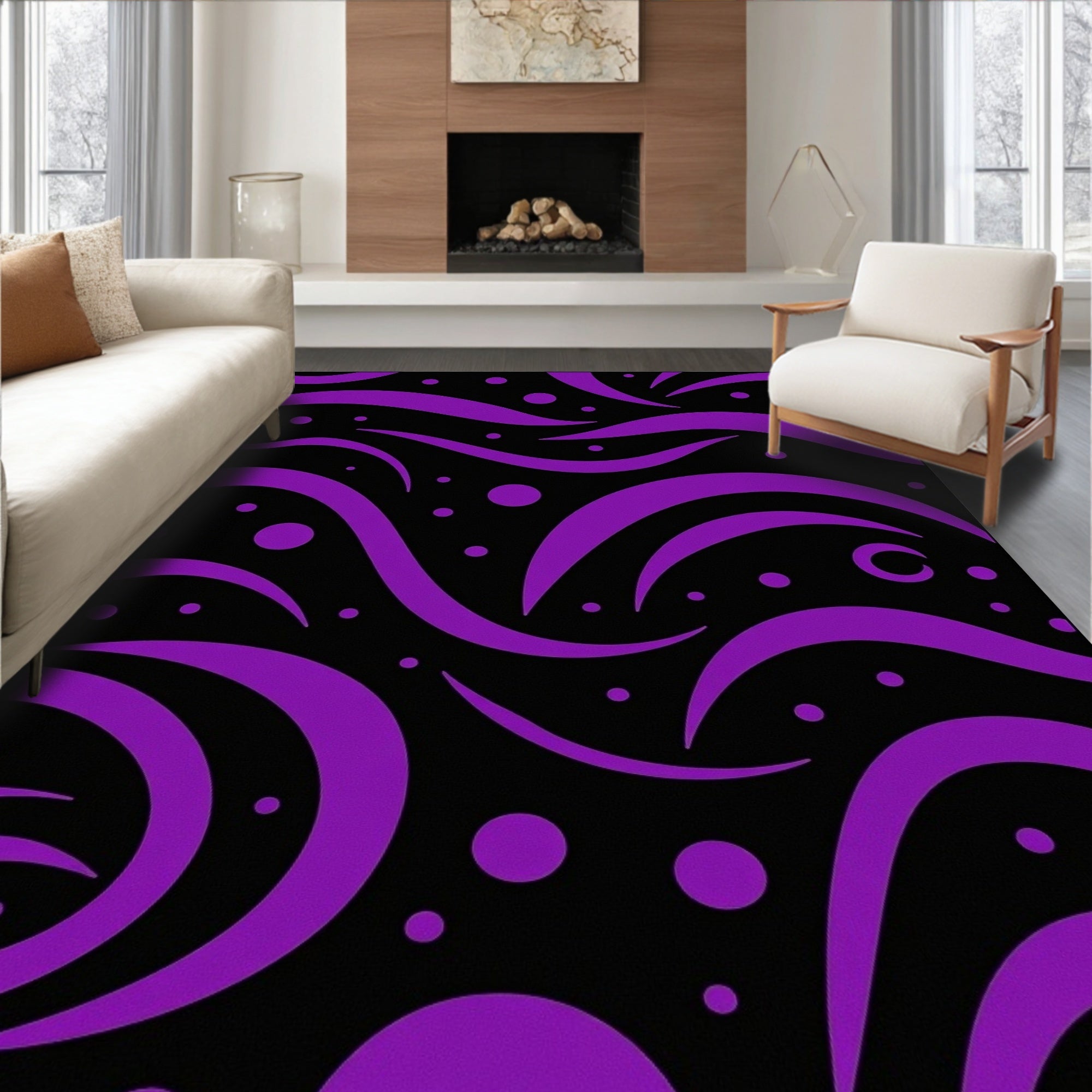 Purple Abstract Swirl Dot Pattern Rug