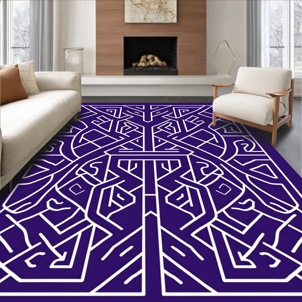 Abstract Intersecting White Lines Design Rug