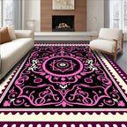 Ornate Pink And Black Floral Rug
