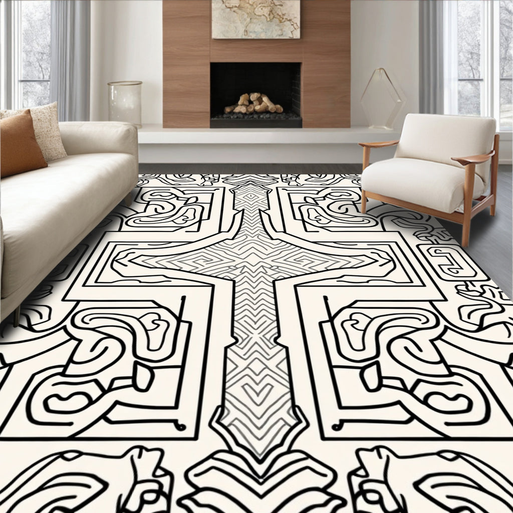 Abstract Maze Lines Pattern Rug