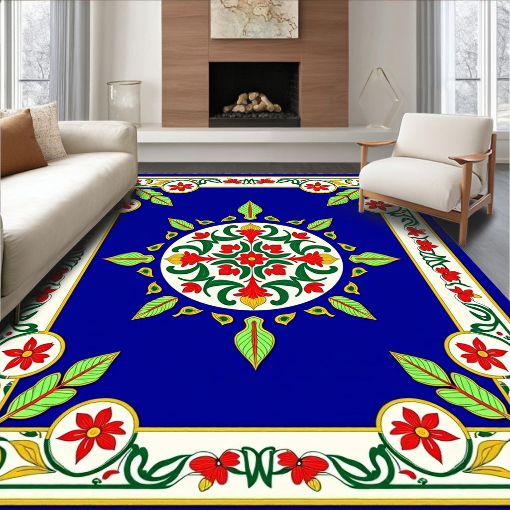 Floral Sunburst With Red Accents Rug