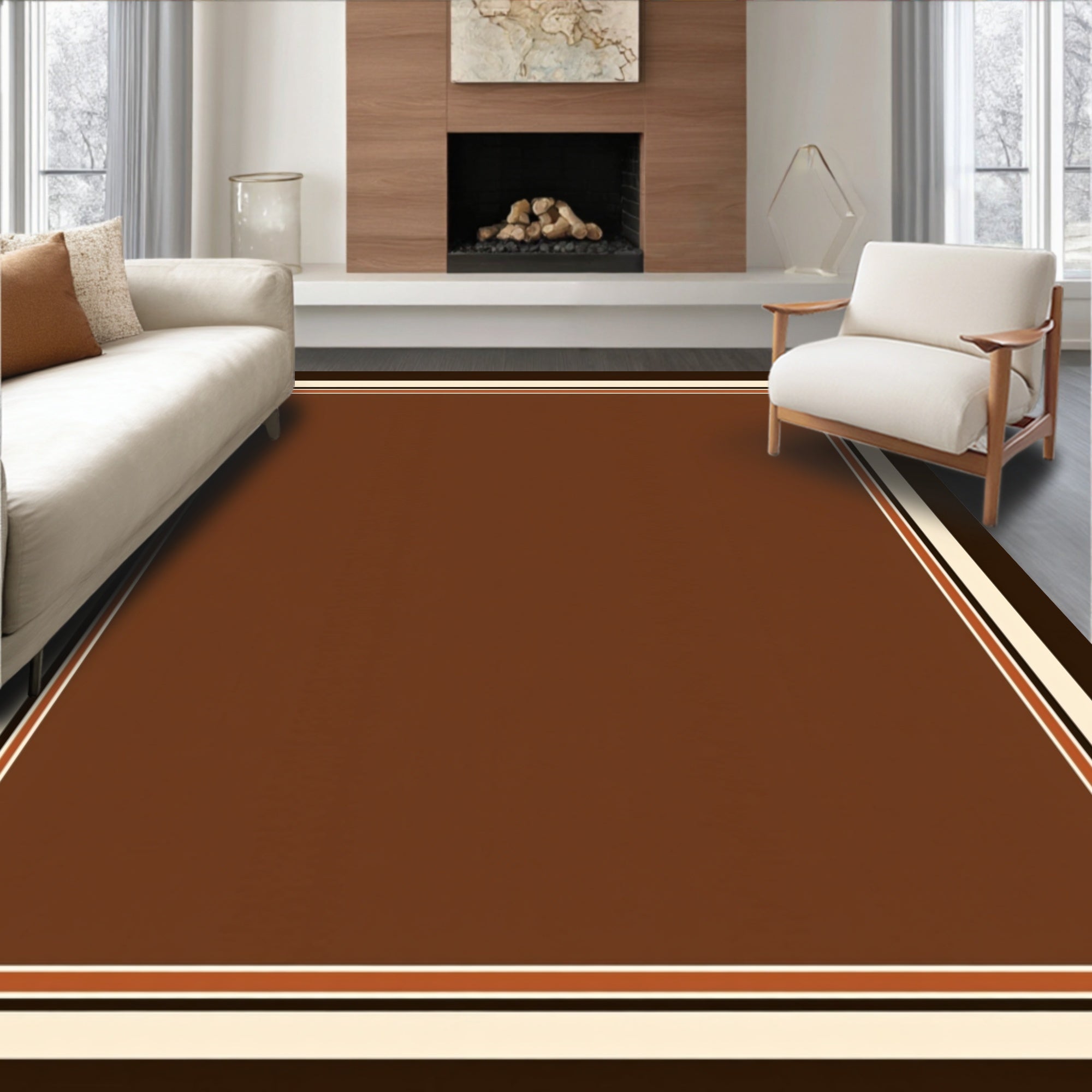 Classic Bordered Brown Design Rug