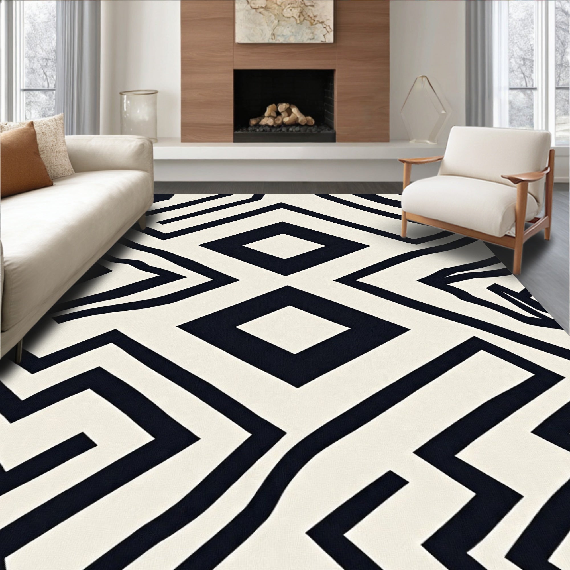 Bold Geometric Diamond Pattern Design Rug
