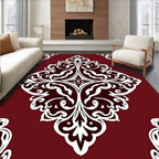 Rich Red Damask Scrollwork Rug