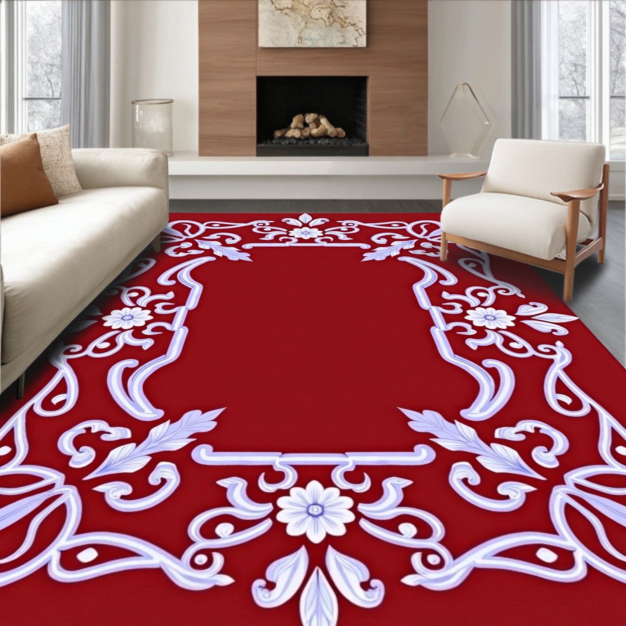 Elegant Floral Scrollwork Frame Design Rug