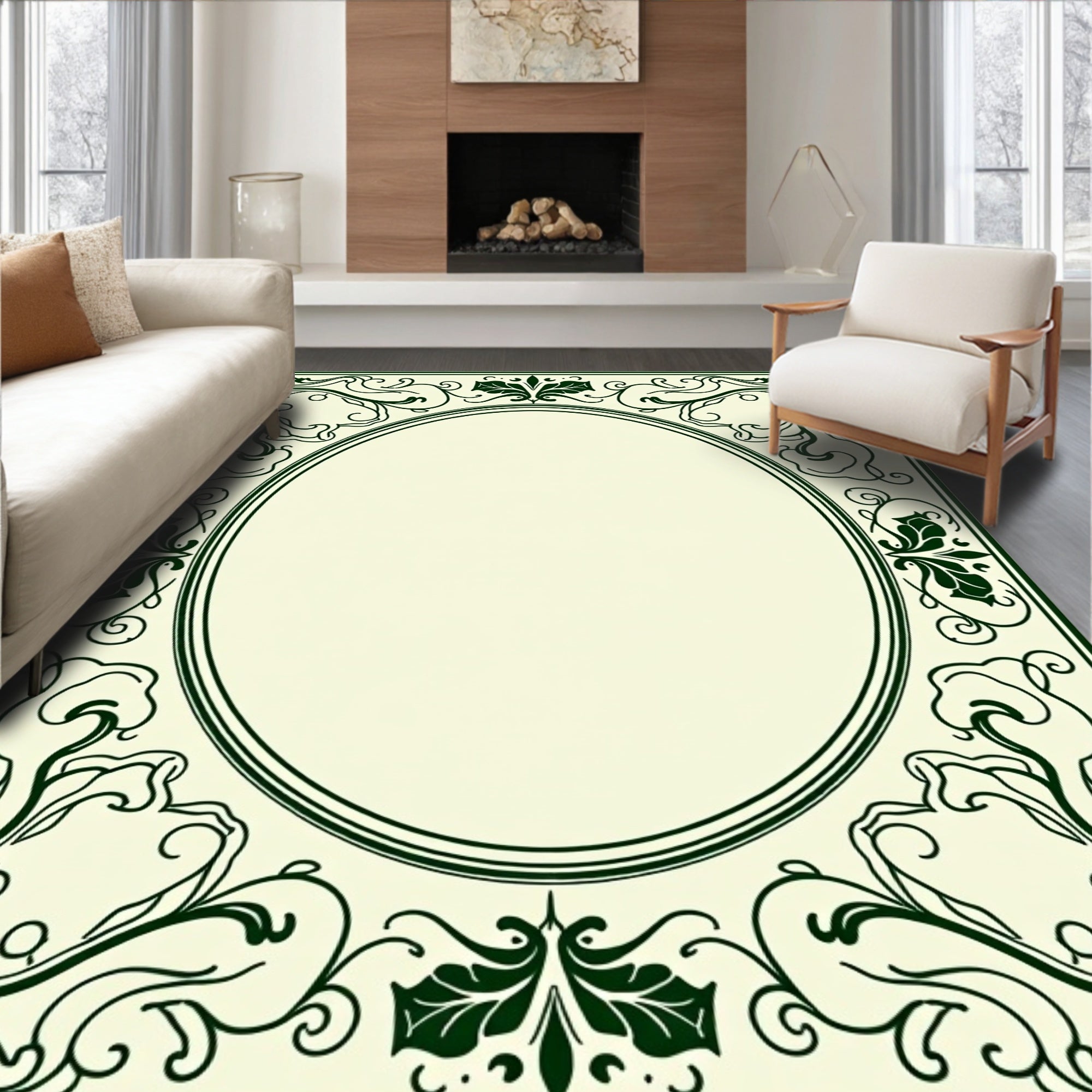 Art Nouveau Floral Oval Border Rug